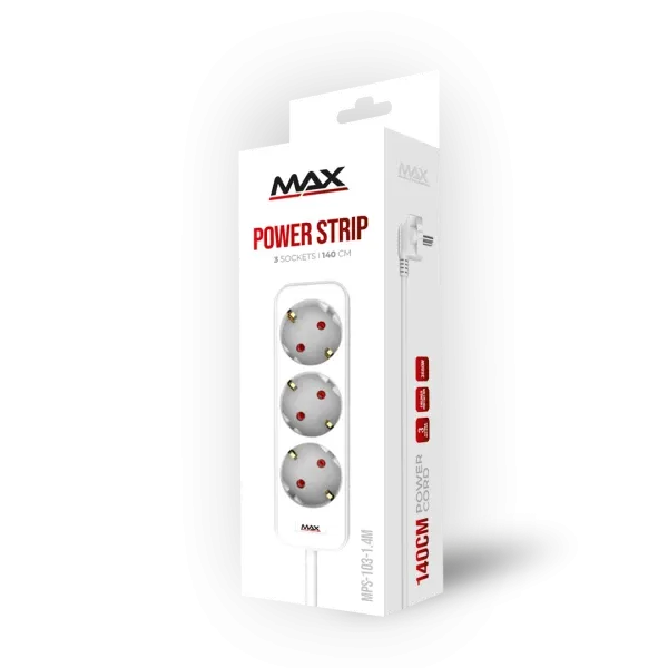Produžni kabl 3 utičnice 1.4m Max MPS-103-1.4M Beli Slika 2