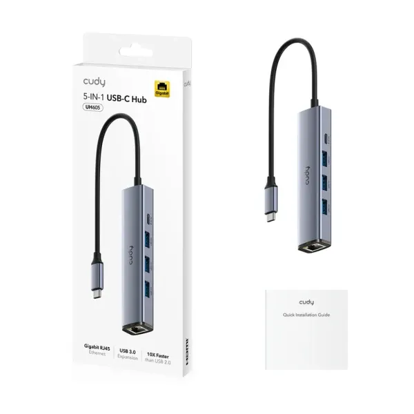 Adapter-konverter Cudy UH605 USB Tip C-3xUSB 3.0+RJ45 Slika 2