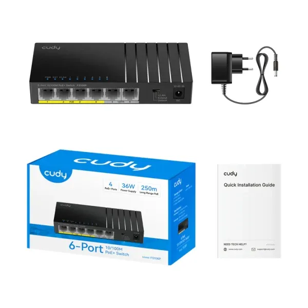 Svič 10/100 6-port Cudy FS106P PoE+/36W/2×Uplink Slika 2