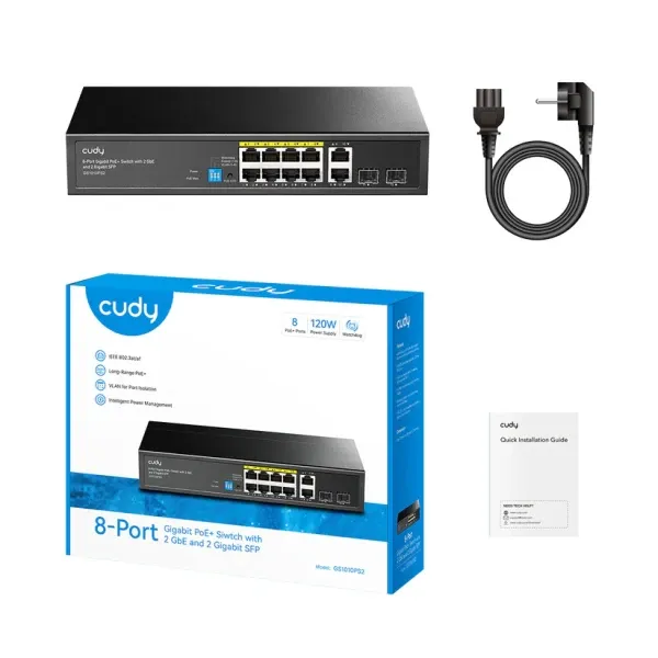 Svič 10/100/1000 10-port Cudy GS1010PS2/8 PoE+/2x Uplink/2x SFP/120W Slika 2