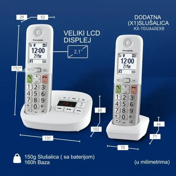 Bežični telefon Panasonic KX-TGU432EXW duo sa sekretaricom Slika 2