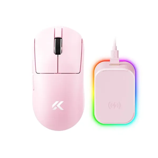 Bežični gaming miš MCHOSE A7 V2 Ultra Plus Pink /PAW 3950 TI/8K Hz/Omron Mechanical Slika 1