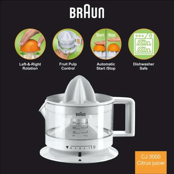 Cediljka za citruse Braun CJ3000WH/350ml/bela Slika 4