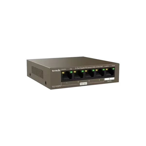 Svič 10/100/1000 5-Port PSE i PD Tenda TEG1105PD/4-Port PoE OUT/1-Port PoE IN Slika 2