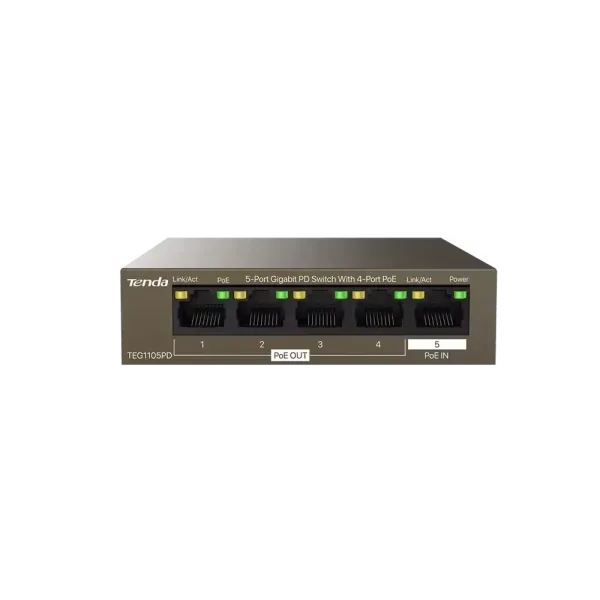 Svič 10/100/1000 5-Port PSE i PD Tenda TEG1105PD/4-Port PoE OUT/1-Port PoE IN Slika 1