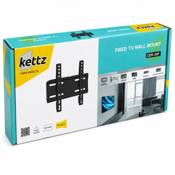 Nosač za TV Kettz CER-20F 13-43/vesa max 200x200/45kg/fiksni Slika 2