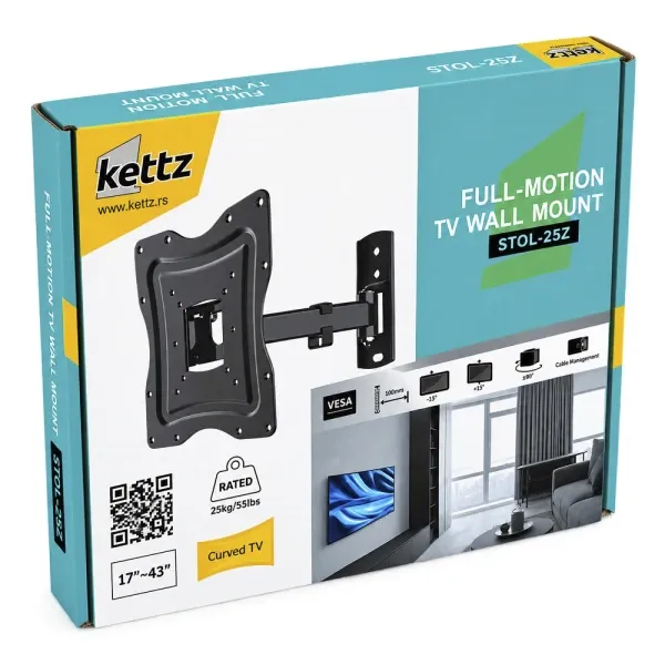 Nosač za TV Kettz STOL-25Z 17-43/vesa max 200x200/25kg/zglobni Slika 4