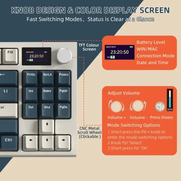 Bežična gaming tastatura Attack Shark K86 Mehanička/TriMode/TFT Screen/Media Control/Timing Machine Slika 2