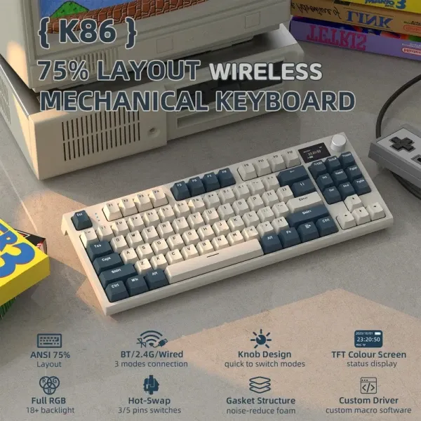 Bežična gaming tastatura Attack Shark K86 Mehanička/TriMode/TFT Screen/Media Control/Timing Machine Slika 4