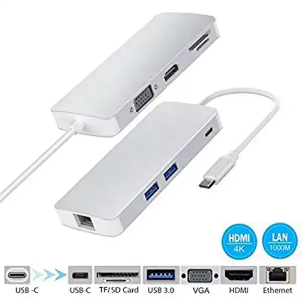 Adapter-konverter USB Tip C 3.1 na VGA/HDMI/4xUSB 3.0/SD/Type C/LAN Linkom Slika 1