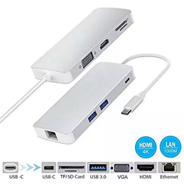 Adapter-konverter USB Tip C 3.1 na VGA/HDMI/2xUSB 3.0/SD/Type C/LAN Linkom Slika 1