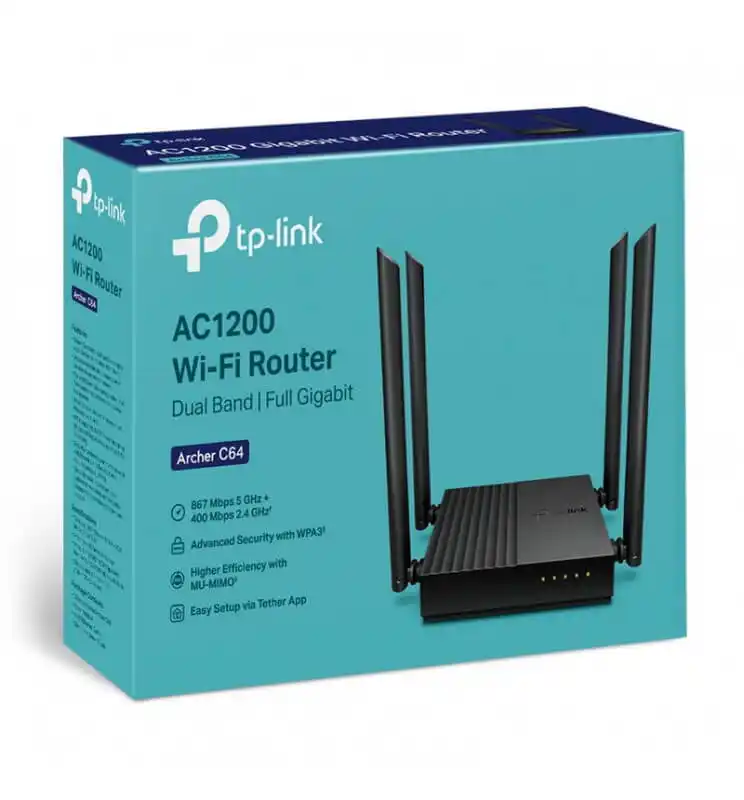 Wireless Router TP-Link Archer C64 AC1200 MU-MIMO 4x ext antena/1WAN/4LAN Slika 1