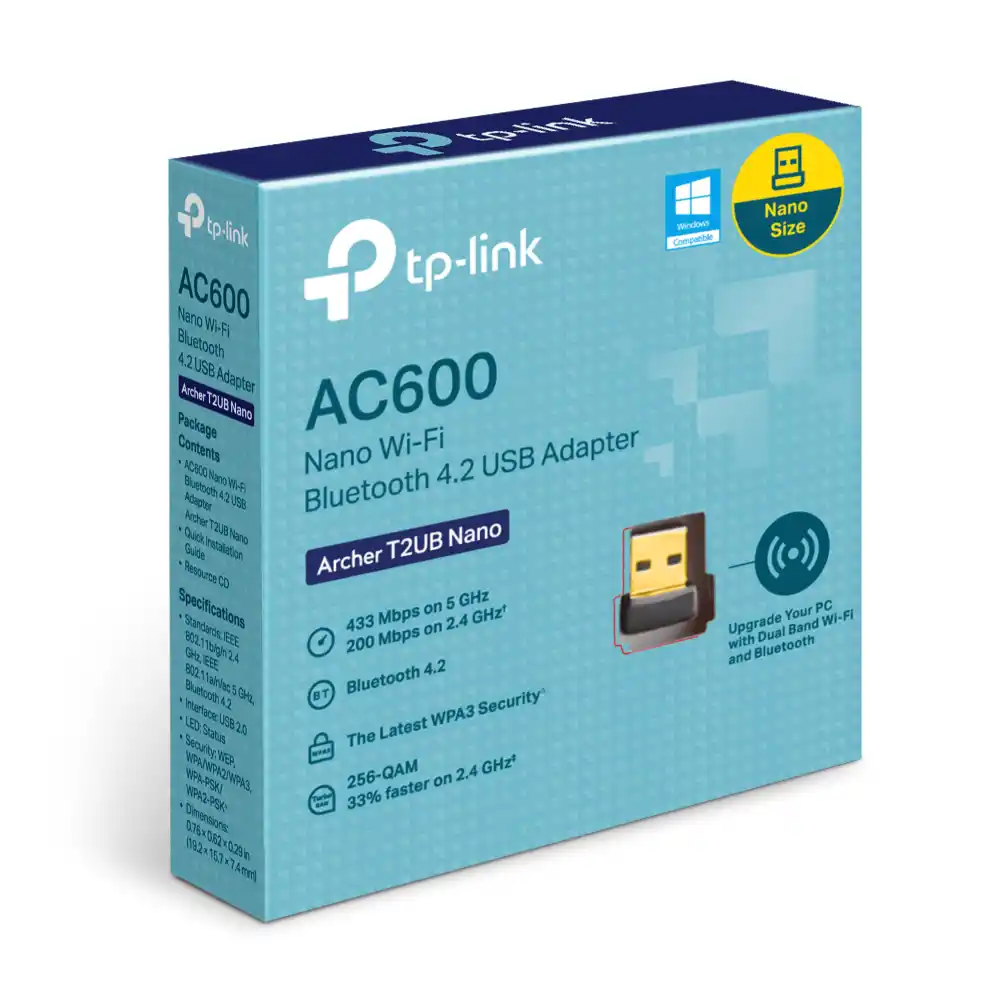 Wireless USB mrežna kartica TP-Link Archer T2UB Nano AC600Mbs/ Bluetooth 4.2 adapter 2.4GHz + 5GHz Slika 2